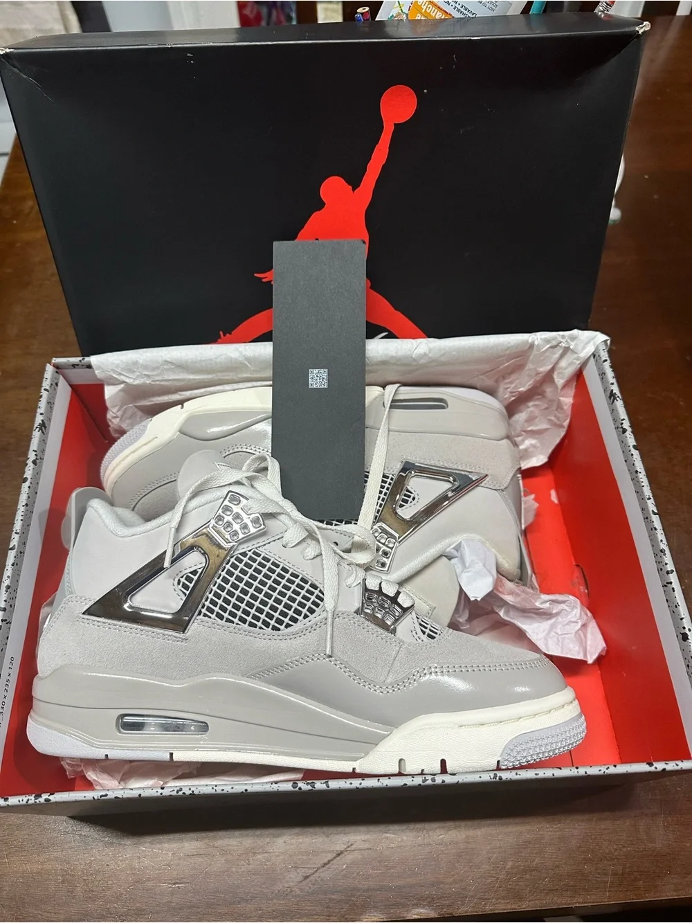 Jordan Men’s Retro 4 Sneakers in Light Grey and White